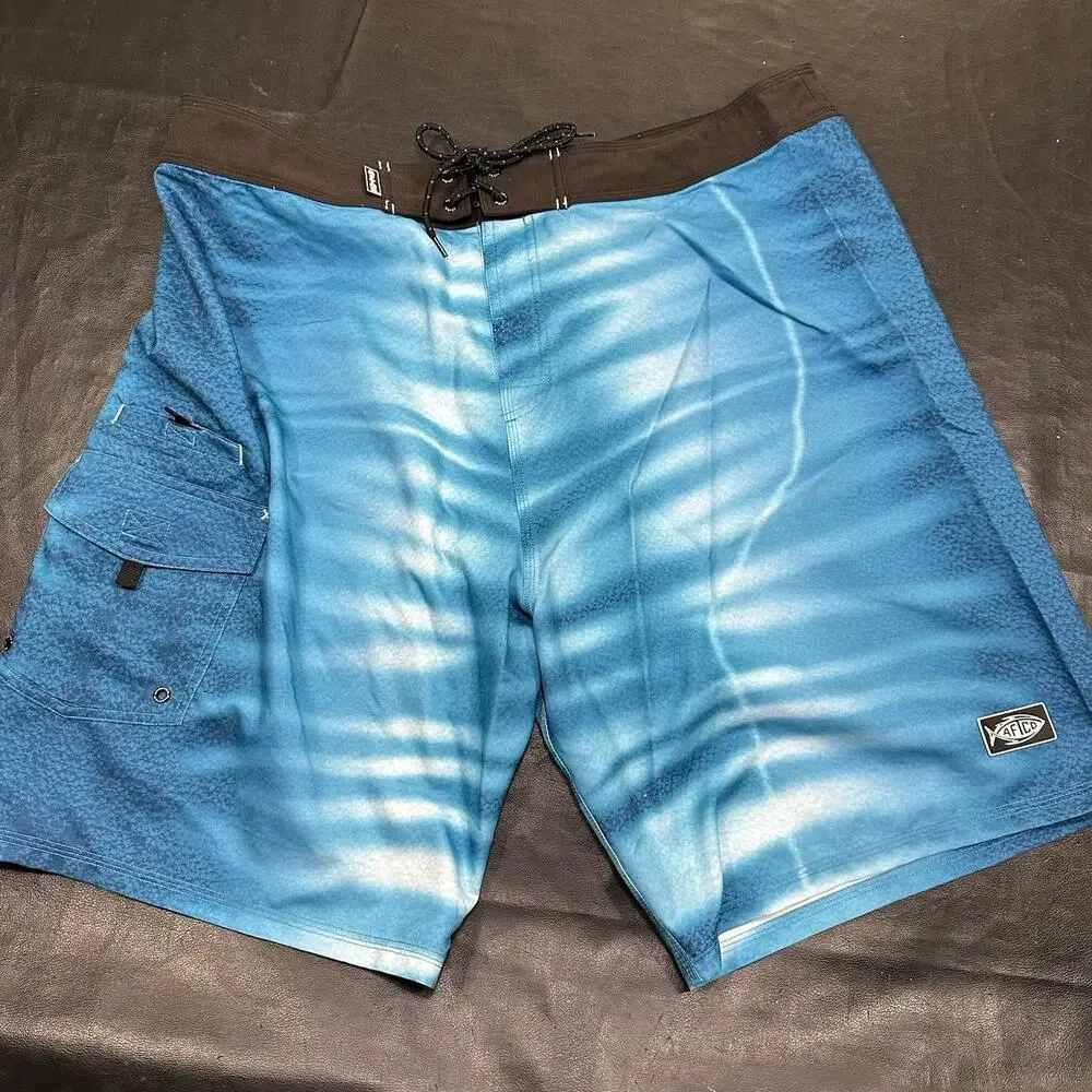 AFTCO Bluewater Blue Board Shorts Mens 38 Fishing Boating Surf Swim Outdoor Wear